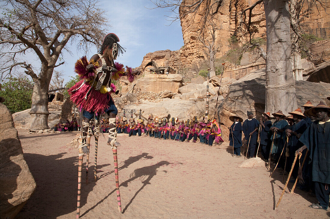 Dancers wearing Kananga masks perform at the Dama celebration in Tireli, Mali