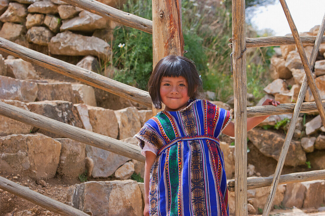 Aymara Girl On The Isla Del Sol In Titicaca Lake, La Paz Department, Bolivia