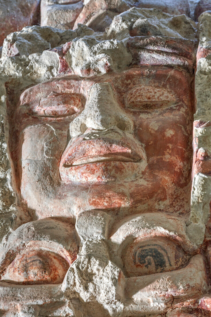 Painted stucco frieze, 55 feet long, inside Structure I, Classic Period, Balamku, Mayan archaeological site, Peten Basin, Campeche, Mexico, North America
