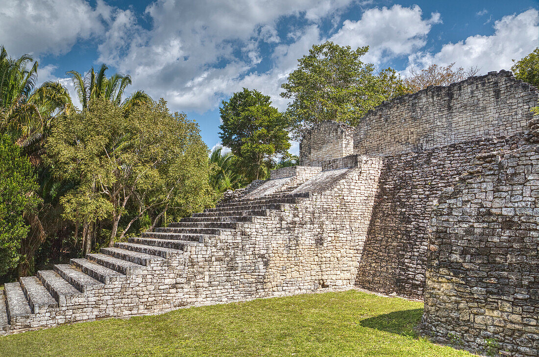 Stairway to the Acropolis, Kohunlich, Mayan archaeological site, Quintana Roo, Mexico, North America