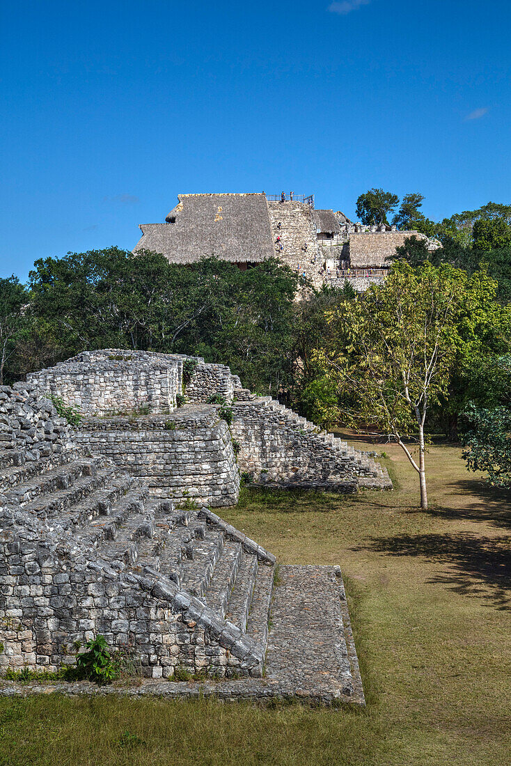 Structure 17 in the foreground with The Acropolis behind, Ek Balam, Mayan archaeological site, Yucatan, Mexico, North America