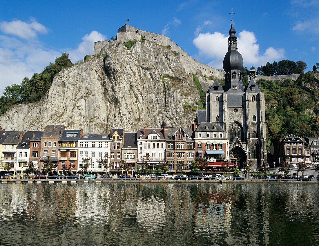 Citadel and Collegiate Church on River Meuse, Dinant, Wallonia, Belgium, Europe