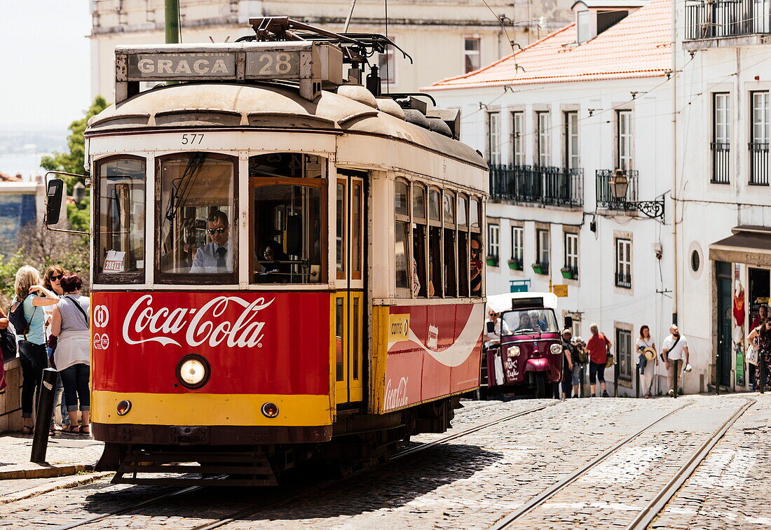 Tram, Portas do Sol, Lisbon, Portugal, Europe