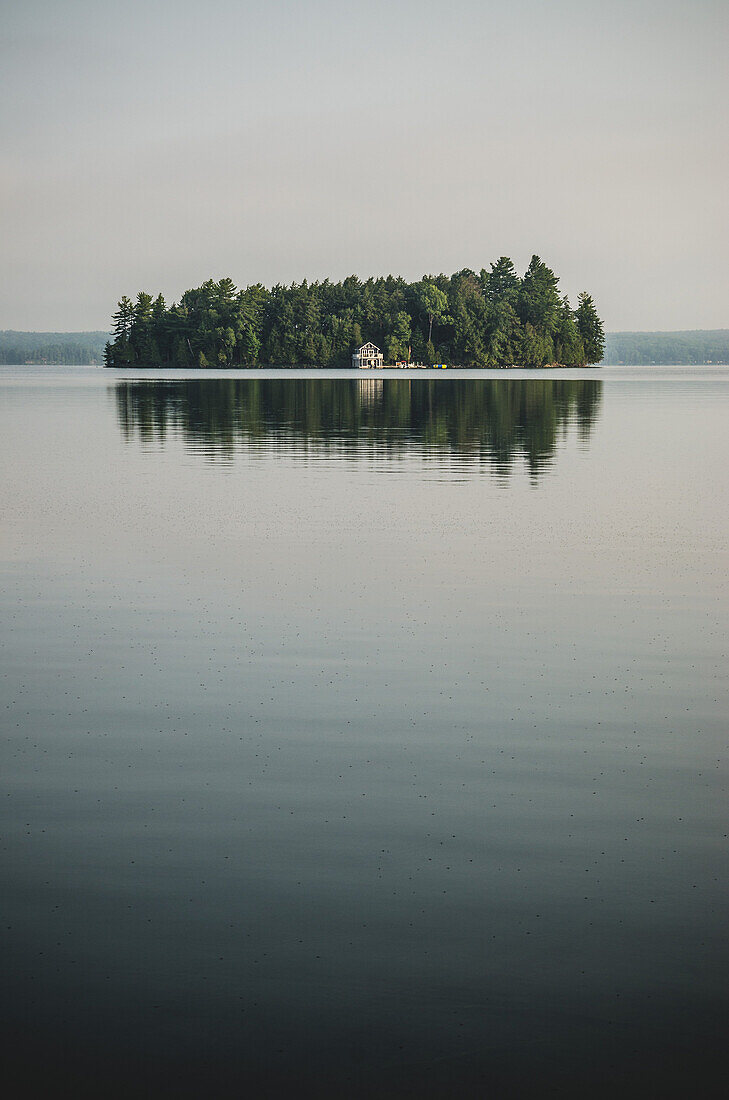 Cottage on Skeleton Lake at Dawn, Muskoka, Ontario, Canada