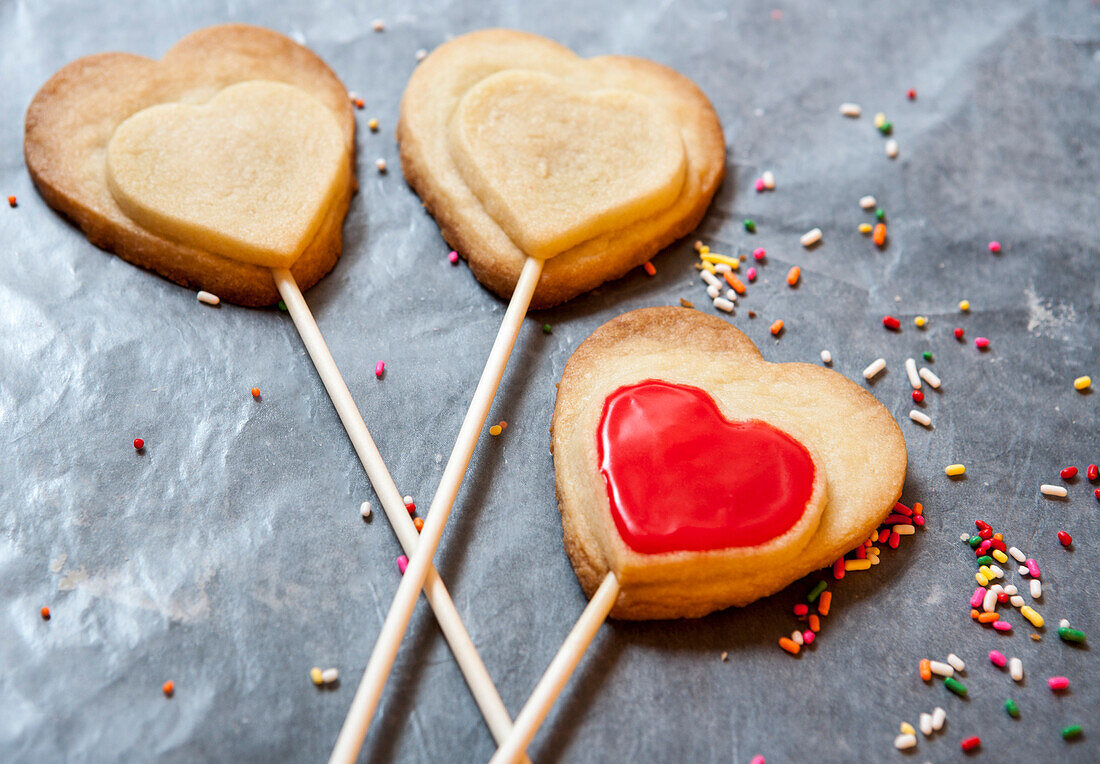 Heart-Shaped Shortbread Cookies on Sticks