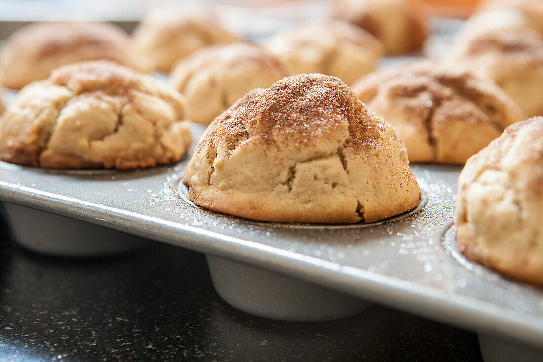 Doughnut Muffins in Muffin Tin, Close-Up