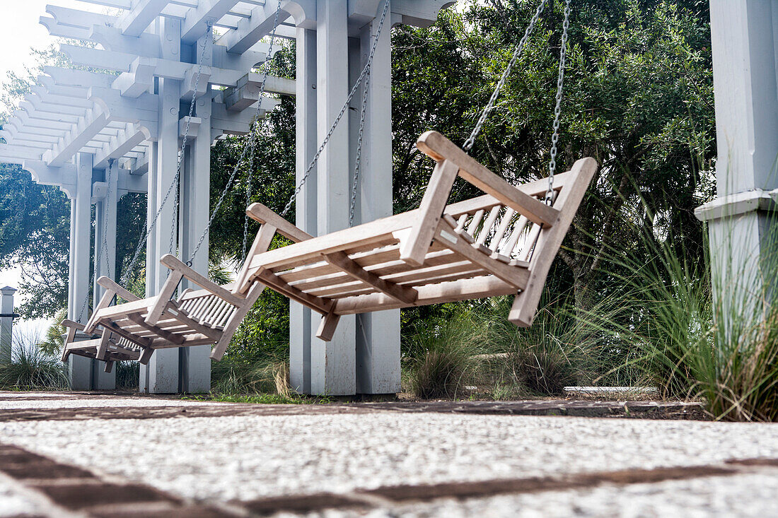 Wood Porch Swings in Park