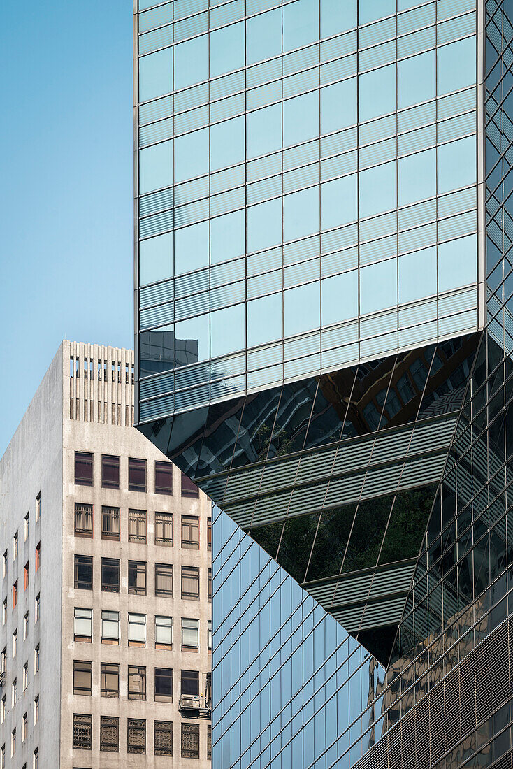 Detail of glass facade of skyscraper at Central District, Hongkong Island, China, Asia