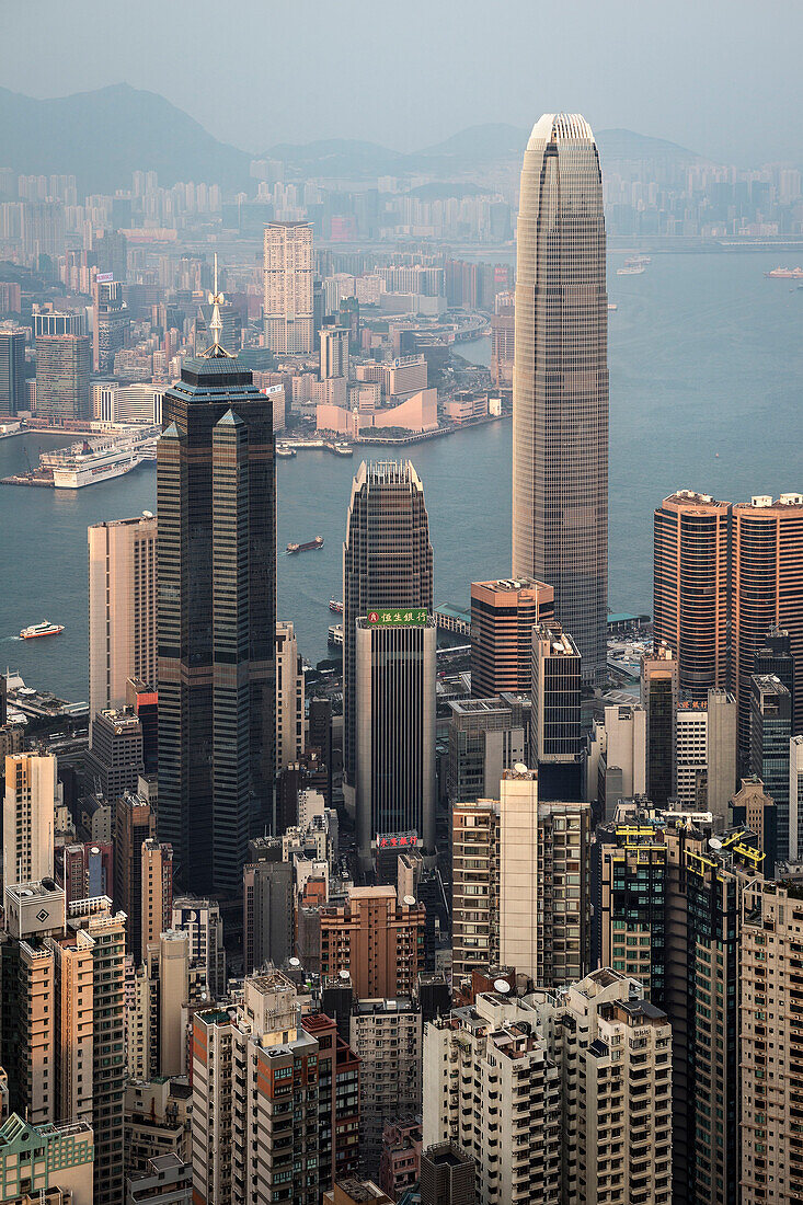 typical view at Skyline and Victoria Harbour from the Peak, Hongkong Island, China, Asia