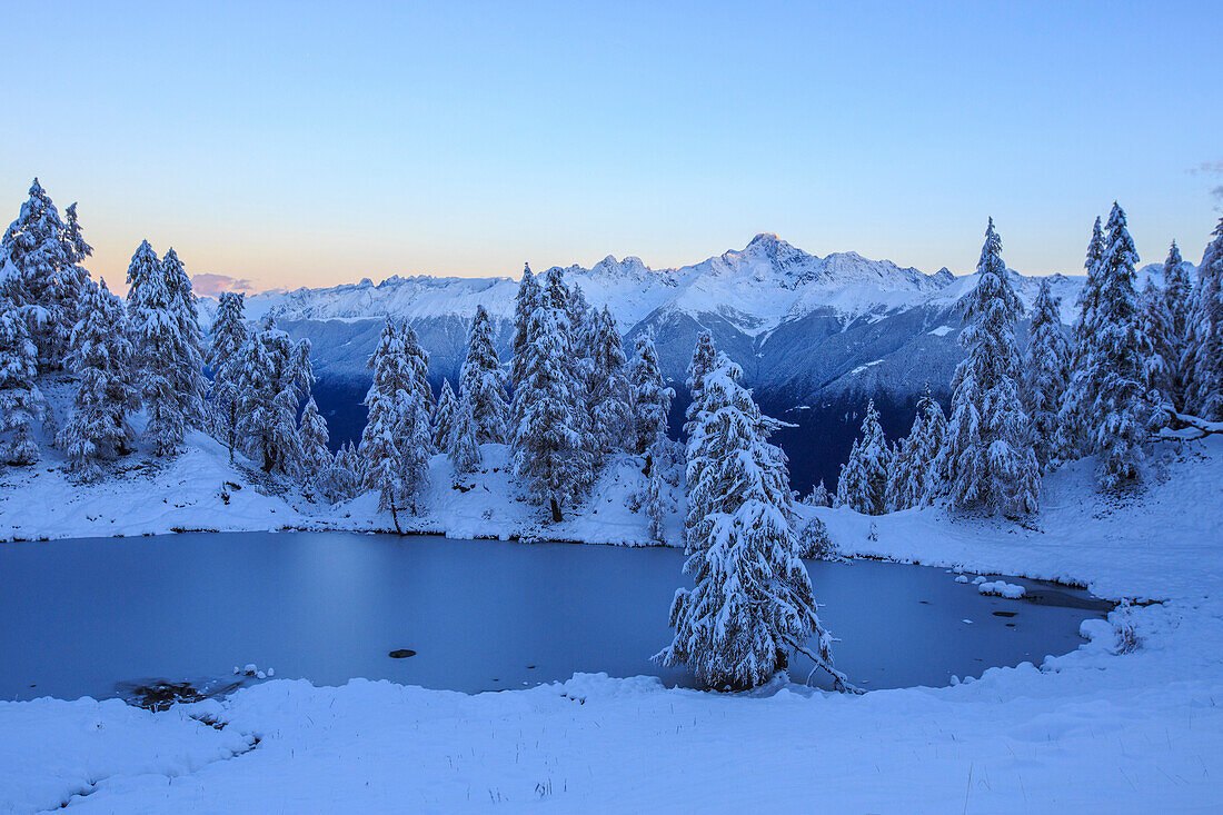 The frozen Casera Lake in autumn. Livrio Valley, Orobie Alps, Valtellina, Lombardy, Italy, Europe