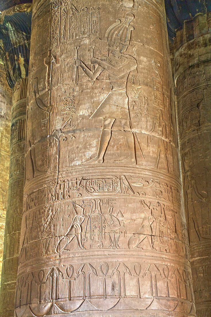 Columns in the Hypostyle Hall, Temple of Horus, Edfu, Egypt, North Africa, Africa
