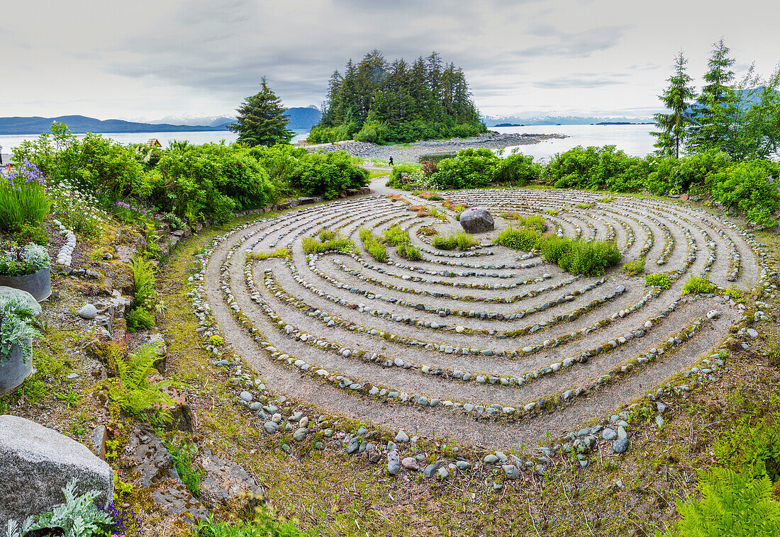 View of the Labyrinth at the Shrine of St. Therese near Juneau, Southeast Alaska, Summer.
