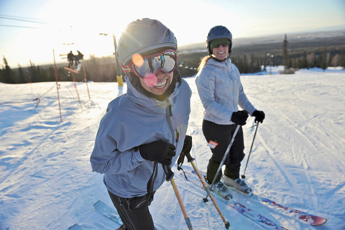 Friends at the top of Hilltop Ski Area in Anchorage, Alaska