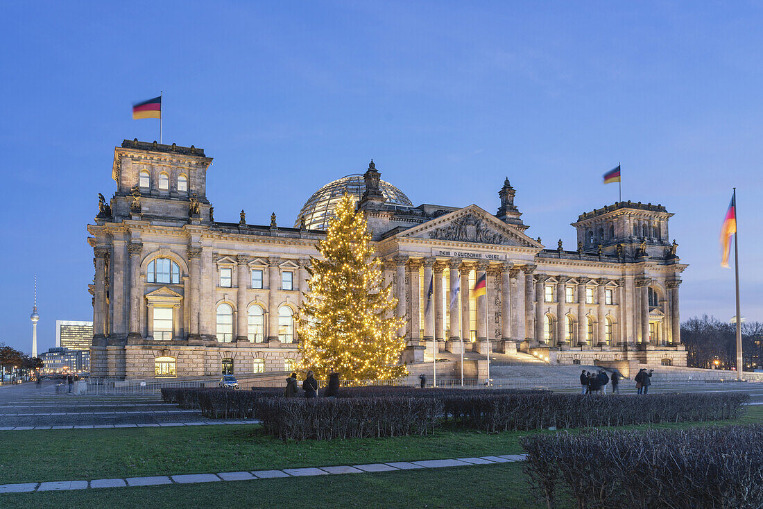 Reichstag with Christmas tree and Christmas Illuminations, Berlin, Germany