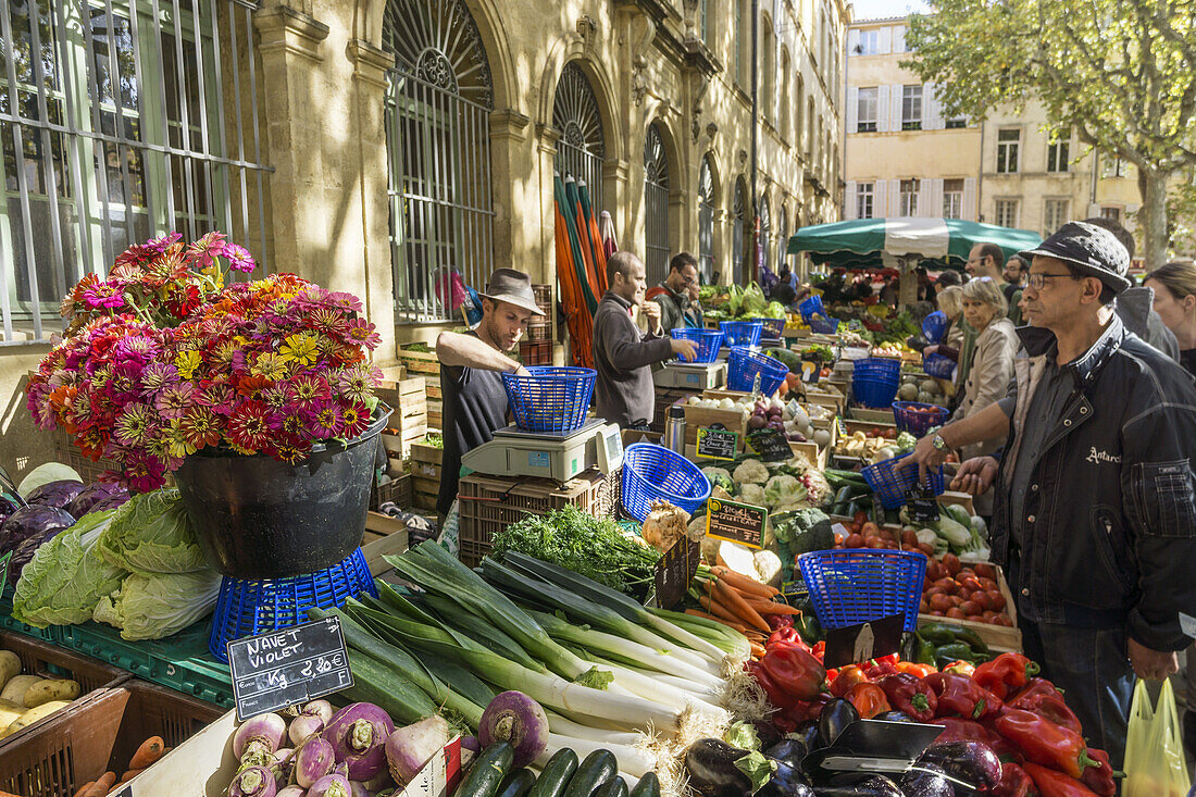 Vegetable stall at Market Place Richelme, Aix en Provence, Bouche du Rhone, Cote d'Azur, France