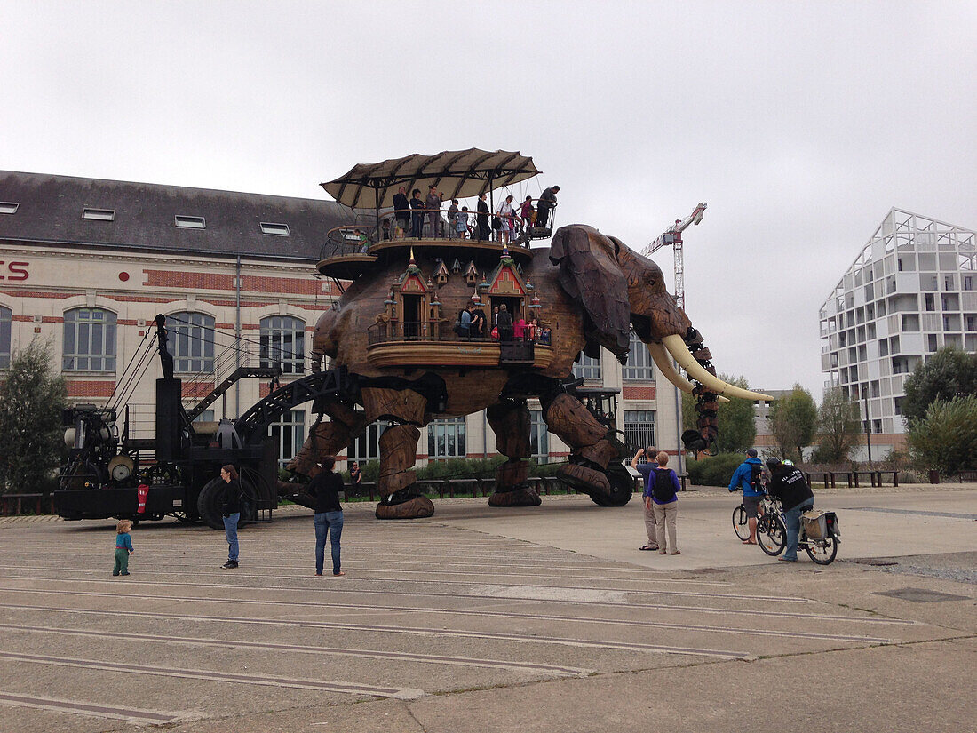The hydraulic, pneumatic and gas powered Grand Mechanical elephant at the Machines de l'Ile in Nantes, Loire Atlantique, France, Europe
