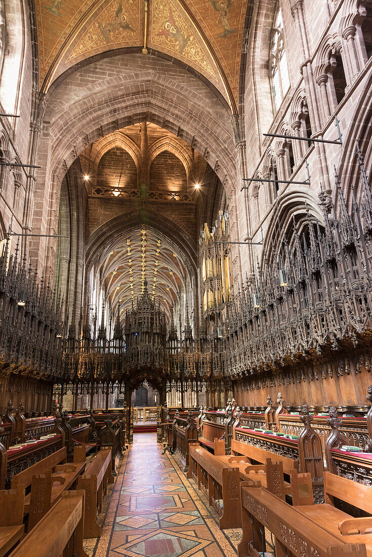 Chester Cathedral choir looking West, Cheshire, England, United Kingdom, Europe
