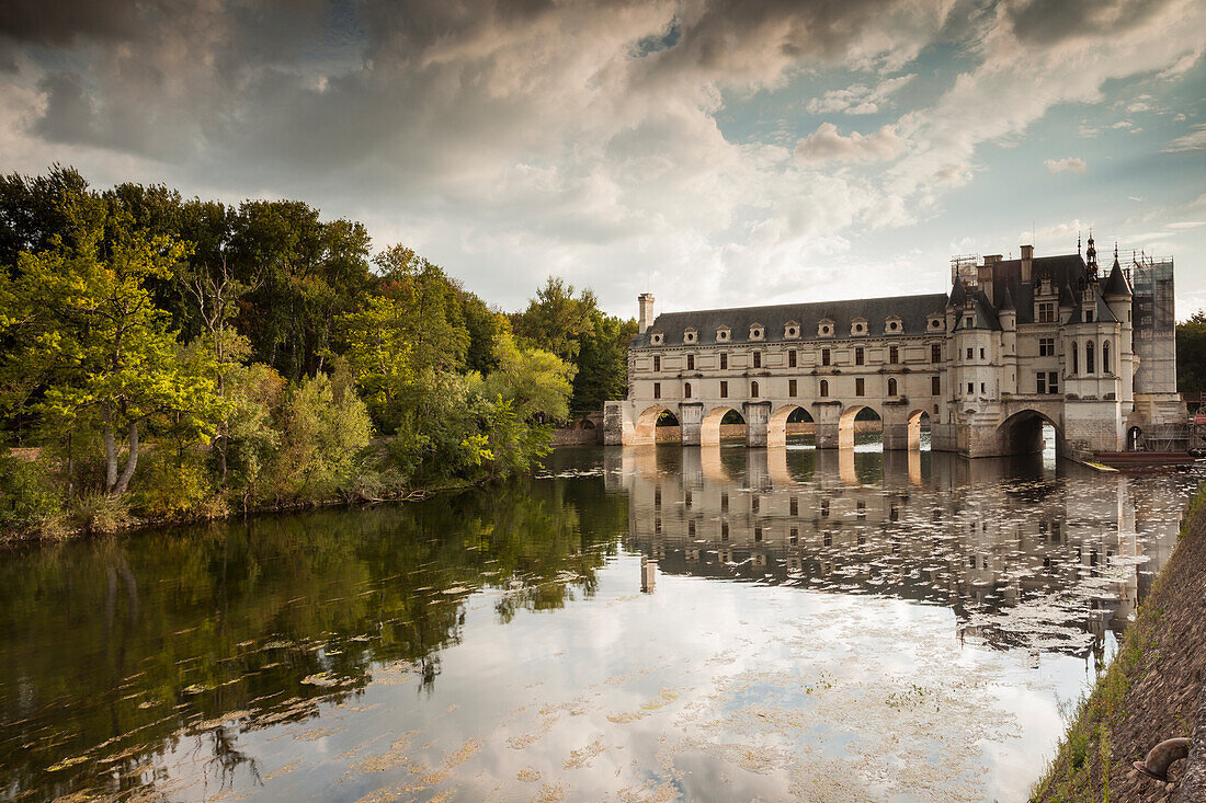 The magnificent Chateau of Chenonceau across the river Cher, Indre-et-Loire, Centre, France, Europe