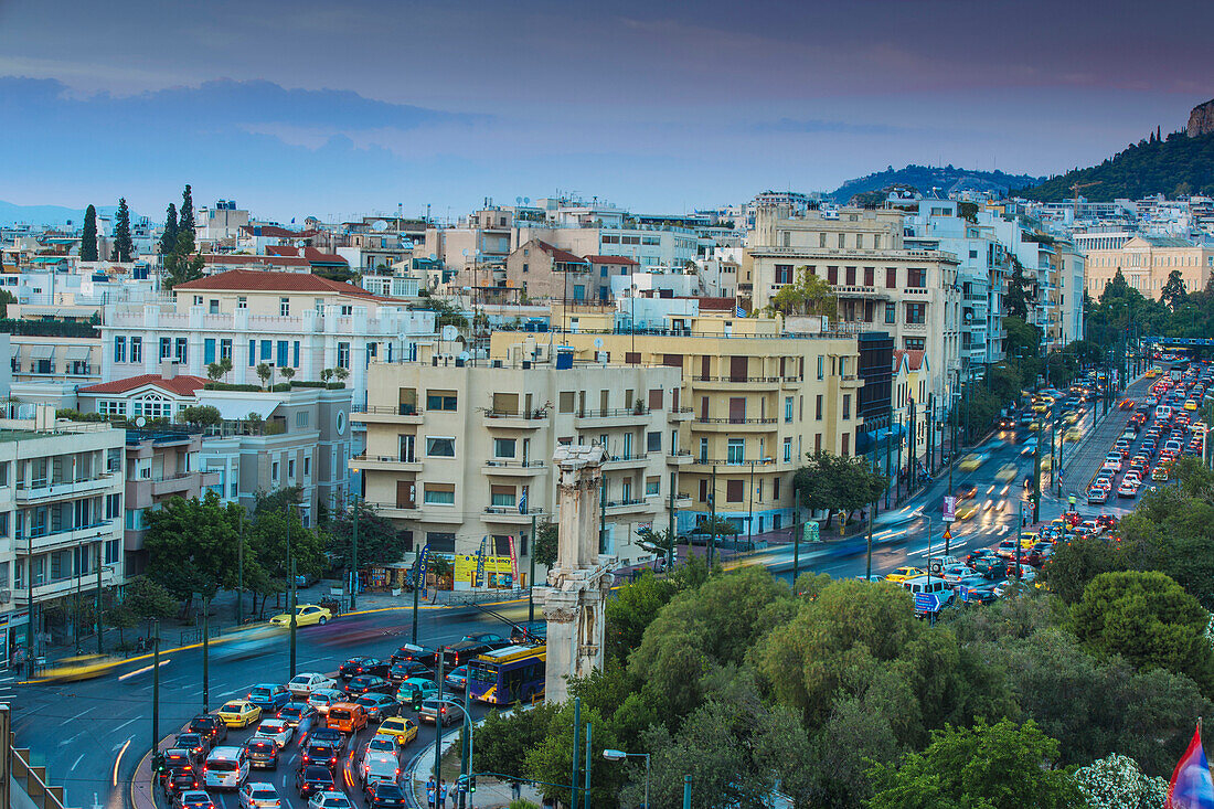 View of Leoforos Vasilissis Amalias towards Lykavittos Hill, Athens, Greece, Europe