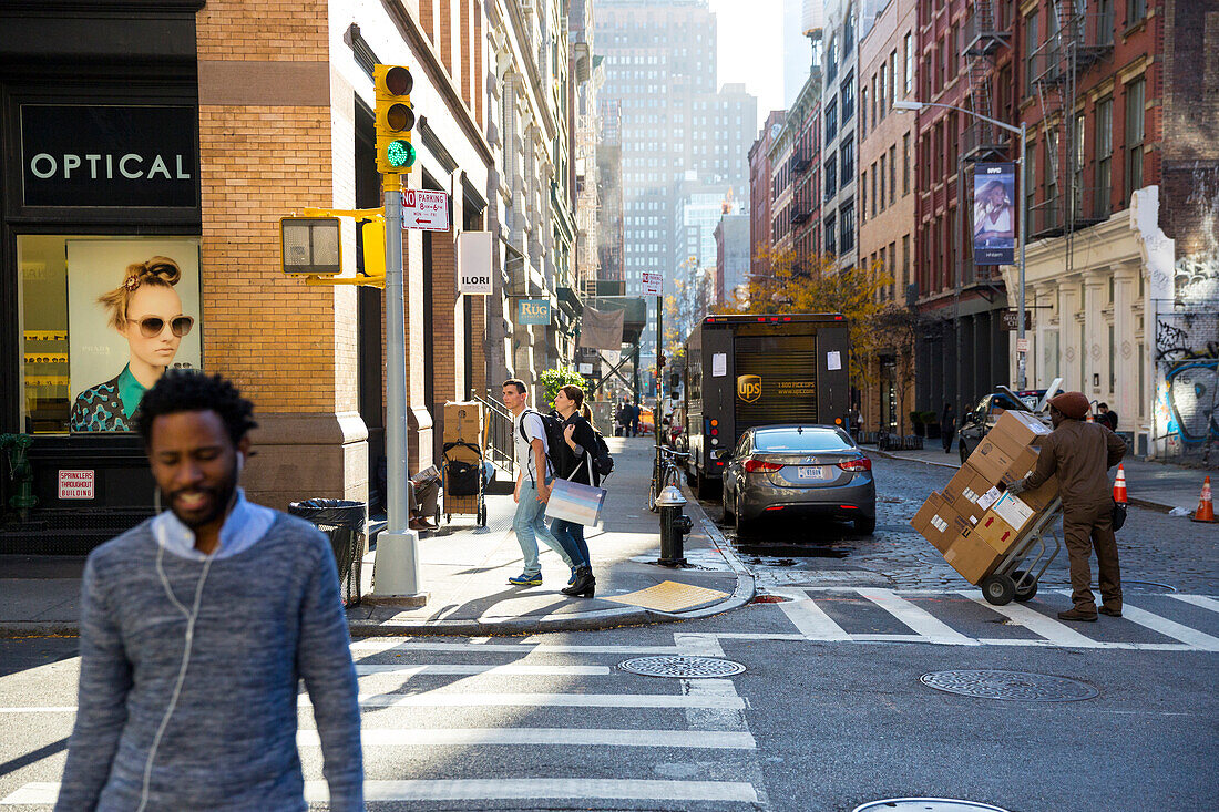 Street scene in Soho, UPS delivery, Manhattan, New York City, USA, America
