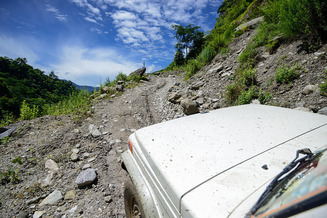 Jeepfahrt im Marsyangdi-Tal, Nepal, Himalaya, Asien