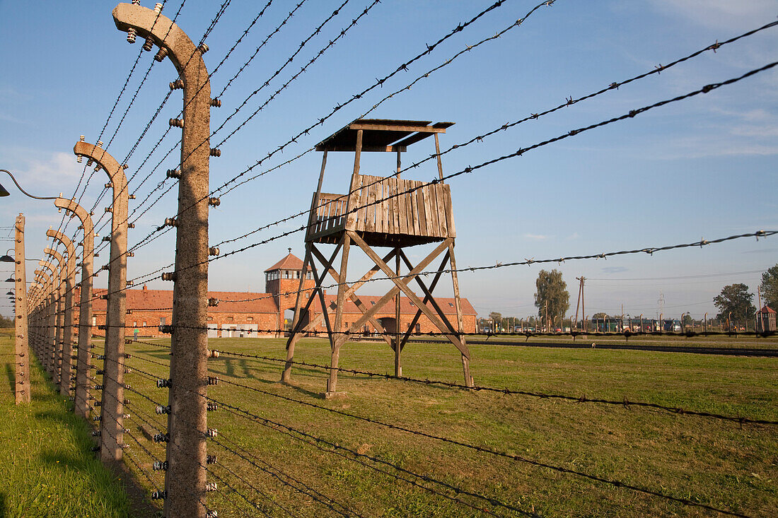 Watchtower Along The 'selektionsrampe', The Platform Where People Where Selected To Die In The Gas Chambers Immediately Or To Work To Death At The Auschwitz-Birkenau Concentration Camp, Auschwitz-Birkenau Concentration Camp, Oswiecim, Malopolska, Poland