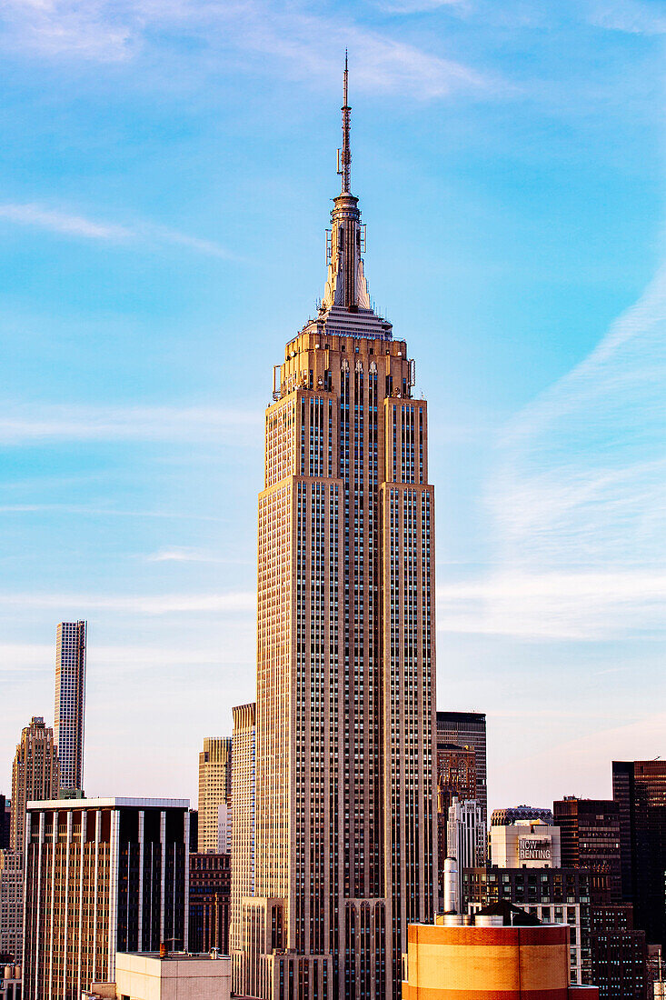 Highrise building in New York cityscape, New York, United States
