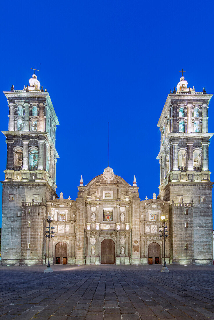 Puebla Cathedral at night, Puebla, Puebla, Mexico