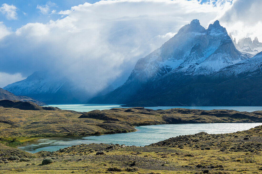 Cloud formations over Lago Nordenskjold, Torres del Paine National Park, Chilean Patagonia, Chile, South America