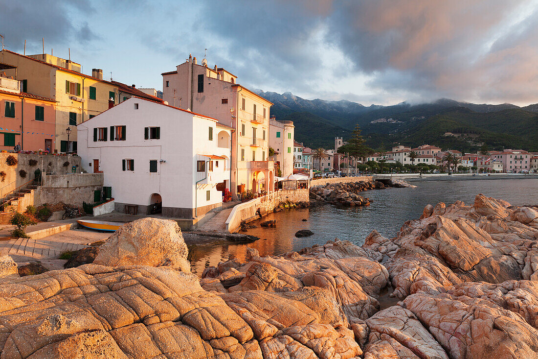 Marciana Marina at sunset, Island of Elba, Livorno Province, Tuscany, Italy, Europe