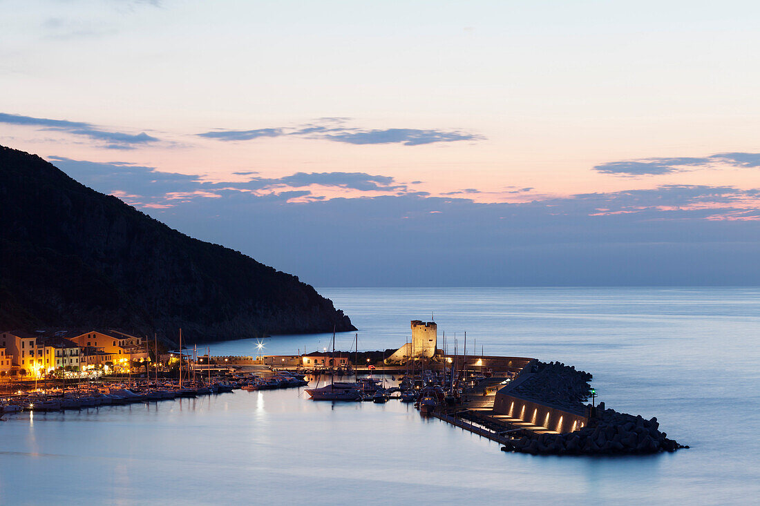 Port of Marciana Marina with Torre Pisana Tower, Marciana Marina, Island of Elba, Livorno Province, Tuscany, Italy, Europe