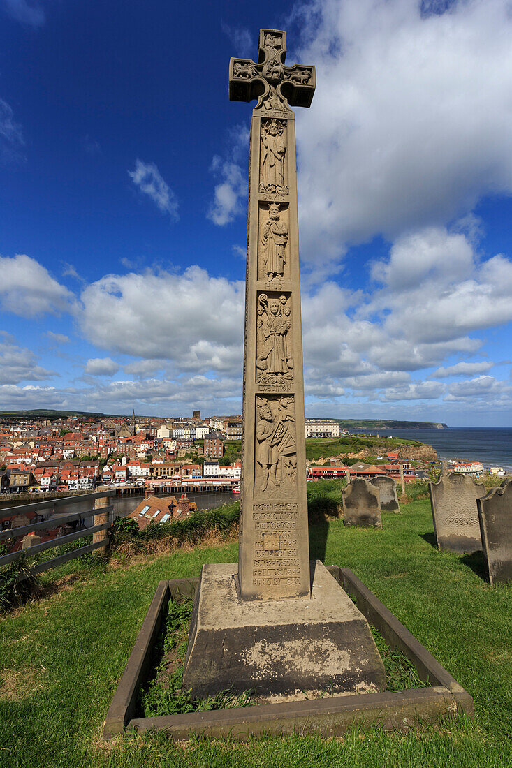 Caedmon's Cross in the Celtic style, St. Mary's Churchyard, Whitby, North Yorkshire, England, United Kingdom, Europe