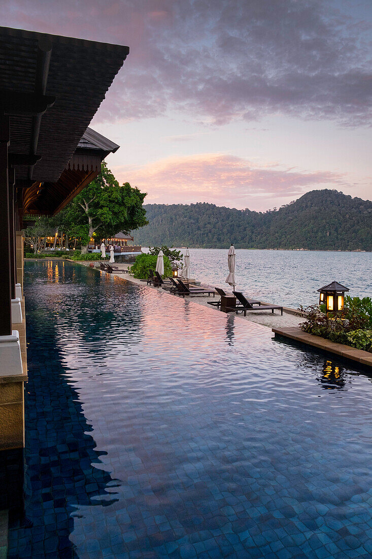 Swimming pool at the luxury resort and spa of Pangkor Laut, Malaysia, Southeast Asia, Asia