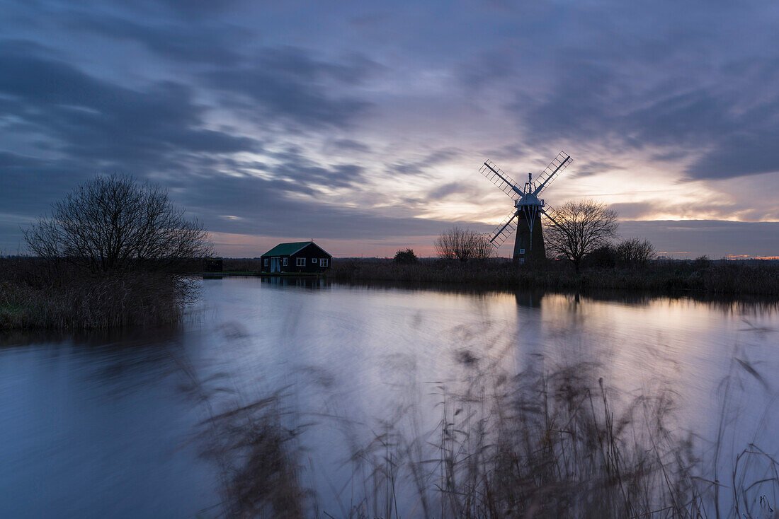 A view of St. Benet's Mill, Norfolk Broads, Norfolk, England, United Kingdom, Europe