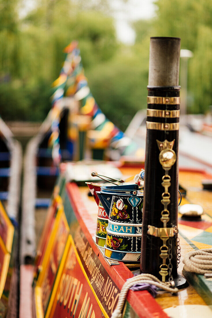 Detail of canal boat, Canal Cavalcade, Little Venice, London, England, United Kingdom, Europe