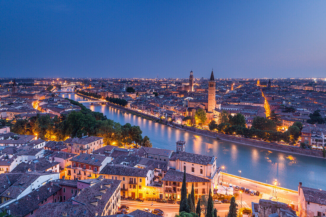 The view over Verona, UNESCO World Heritage Site, from Piazzale Castel San Pietro, Verona, Veneto, Italy, Europe