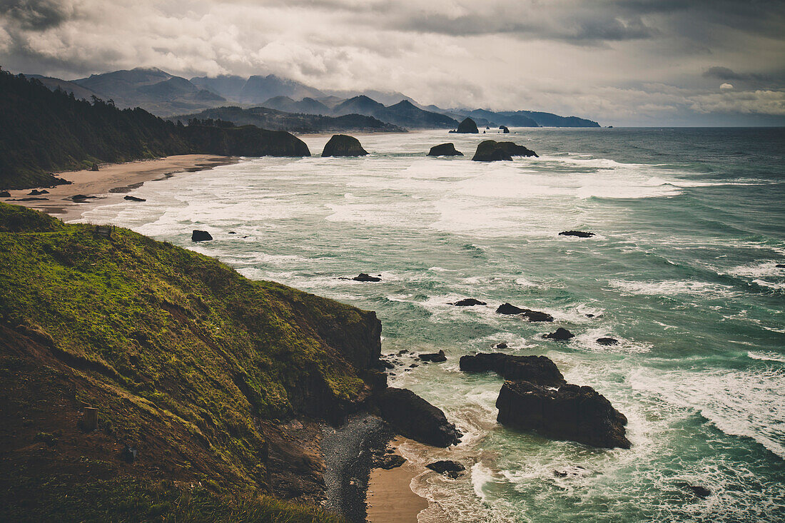 The view of the Oregon Coast and Cannon Beach from Ecola State Park, Seaside, Oregon.