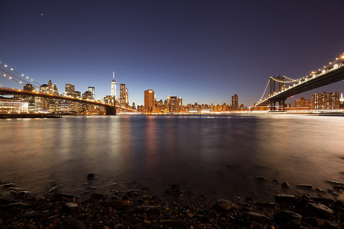 Brooklyn Bridge, Manhattan Bridge, East River, Skyline Downtown, Manhattan, New York, USA