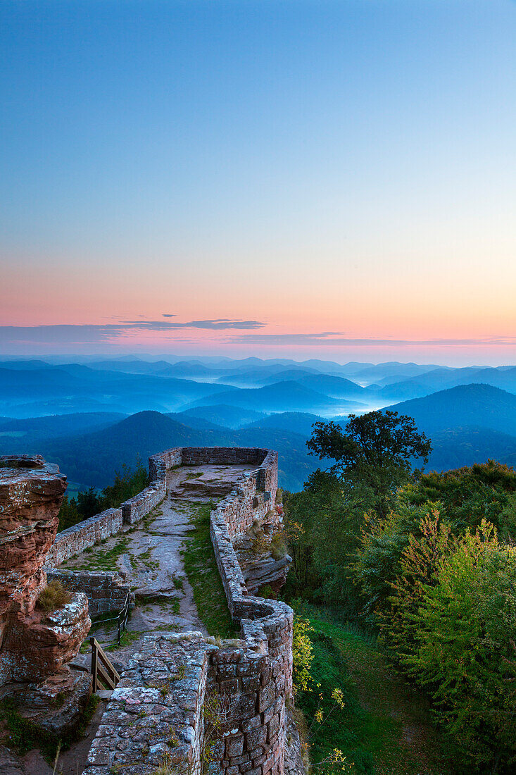 View over the Palatinate Forest from Wegelnburg castle, near Nothweiler, Dahner Felsenland, Palatinate Forest nature park, Rhineland-Palatinate, Germany