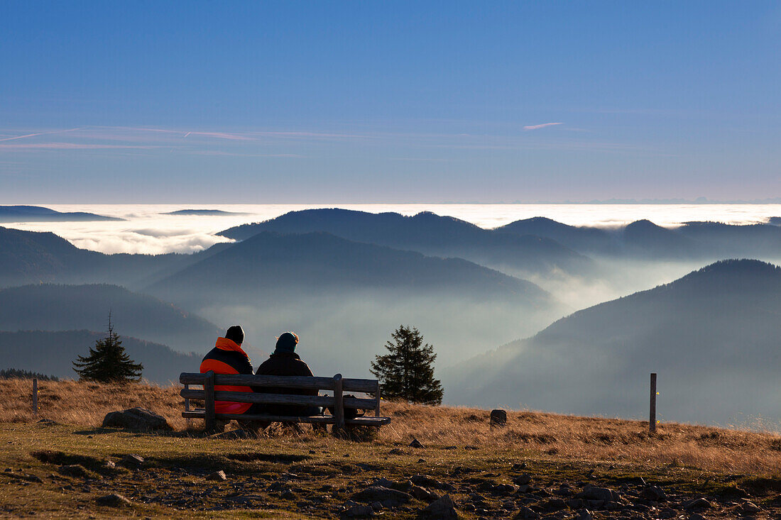 Couple on a bench at Belchen, Black Forest, Baden-Wuerttemberg, Germany