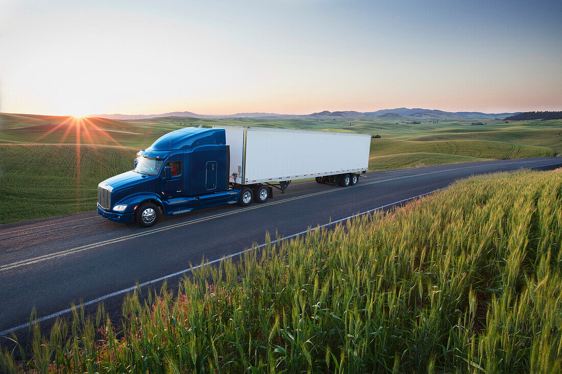 Truck driving on remote highway