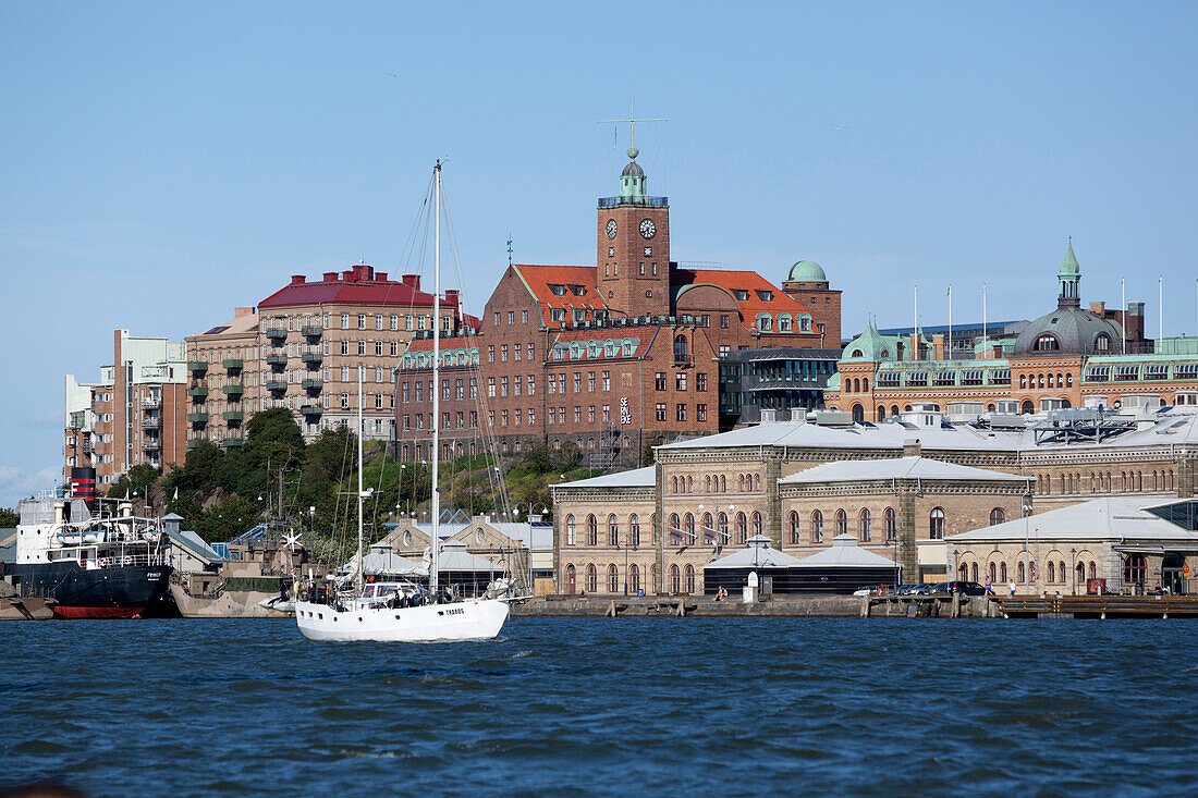 View across the Gota alv river to riverfront buildings, Gothenburg, West Gothland, Sweden, Scandinavia, Europe