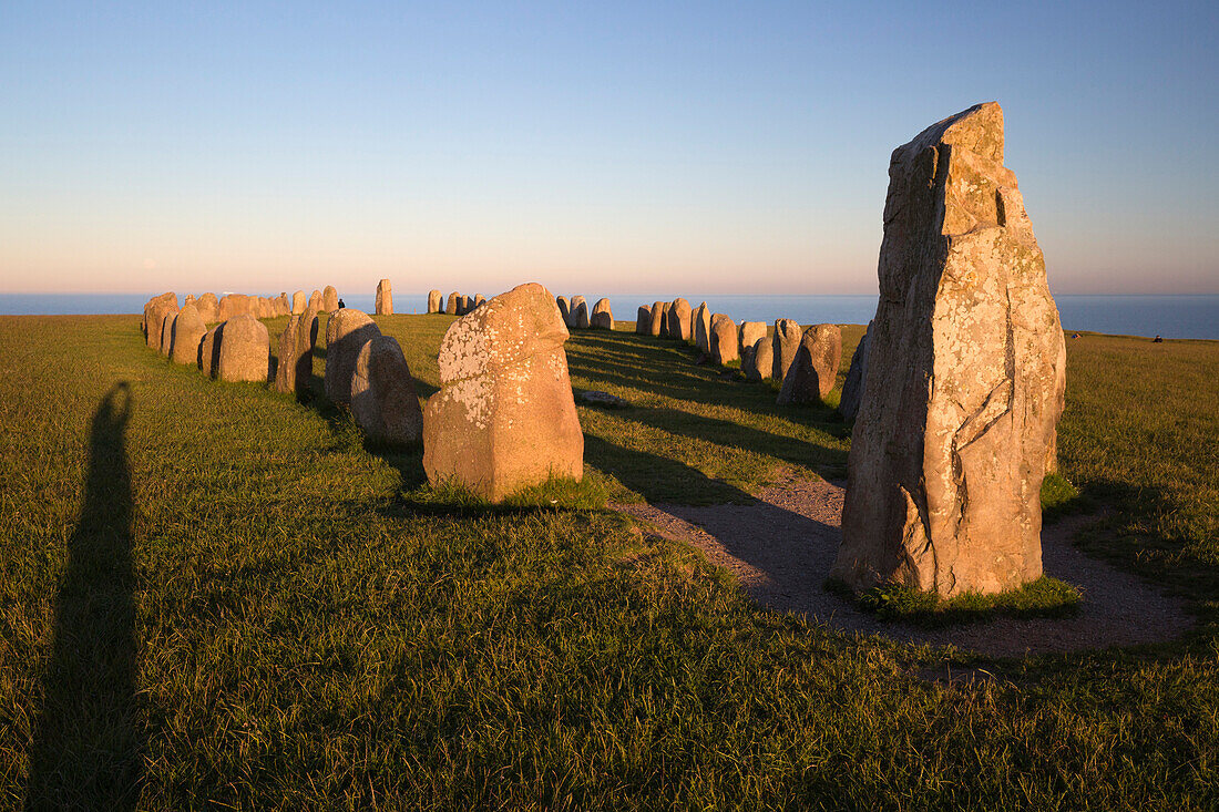Boat shaped standing stones of Ales Stenar, Kaseberga, Skane, South Sweden, Sweden, Scandinavia, Europe