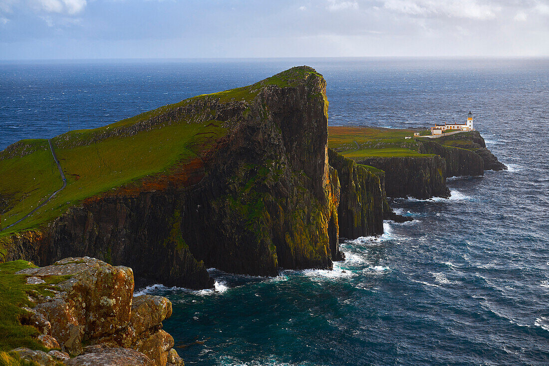 Aerial view of Neist Point cliffs, Isle of Skye, Scotland