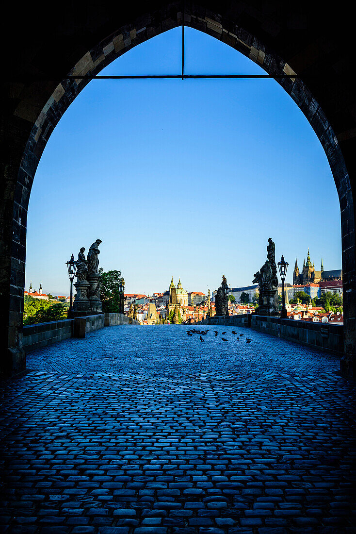 Arch over Prague cityscape, Czech Republic