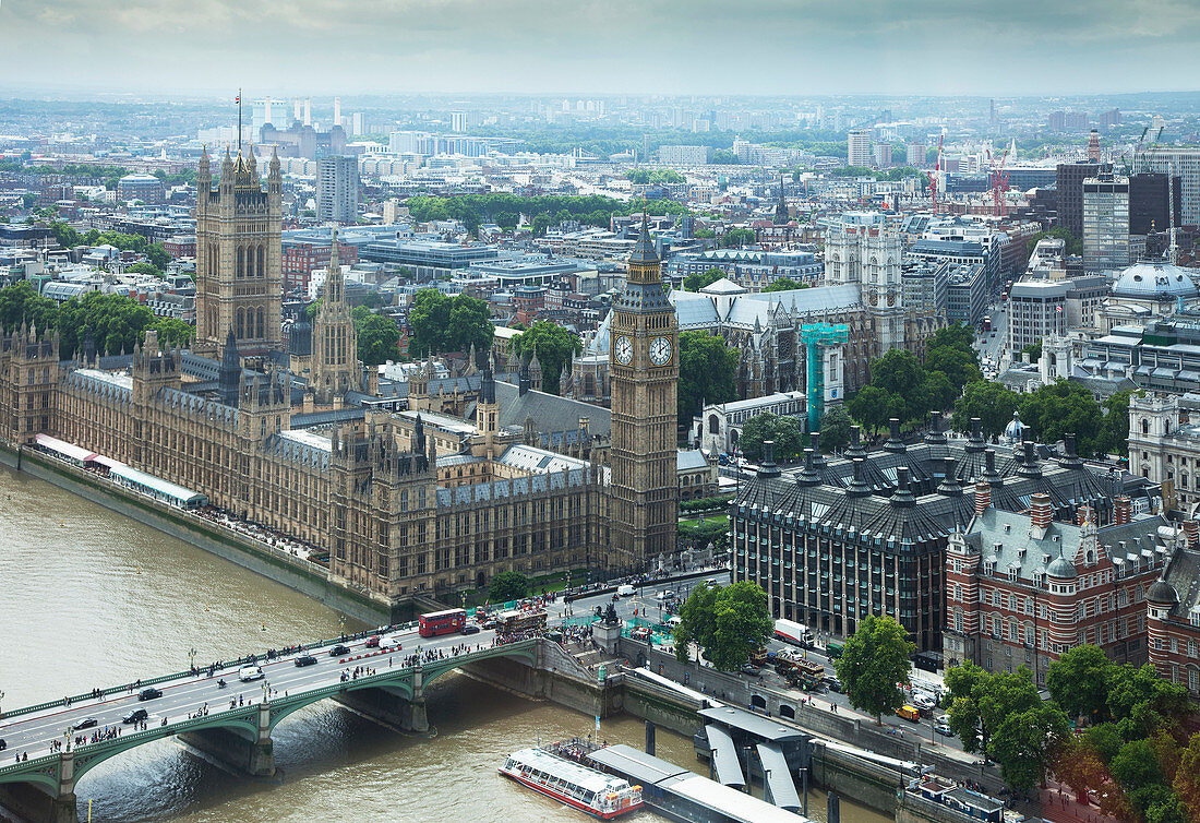 Aerial view of London cityscape, Middlesex, United Kingdom