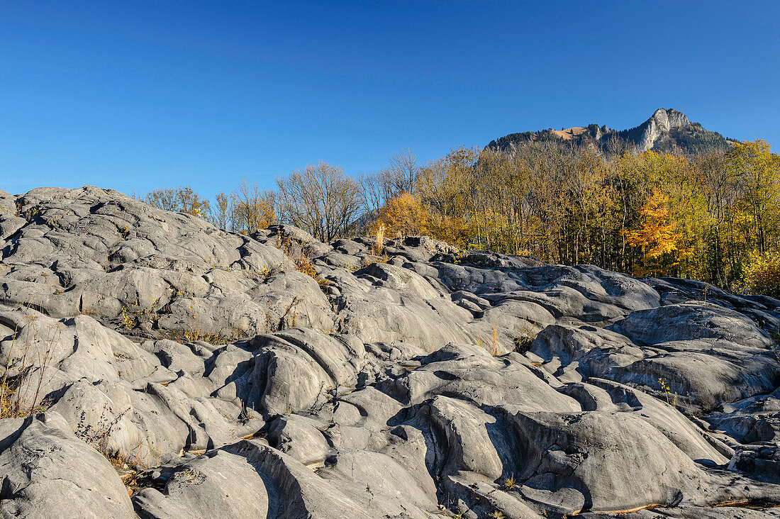 Glacial polish with Heuberg in background, Flintsbach, valley of Inn, Upper Bavaria, Bavaria, Germany