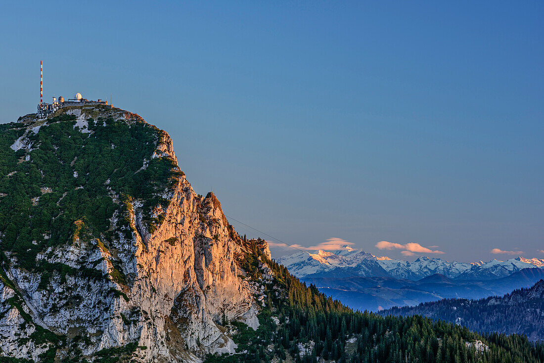 Blick auf Wendelstein und Großglockner, Blick vom Breitenstein, Breitenstein, Bayerische Alpen, Oberbayern, Bayern, Deutschland