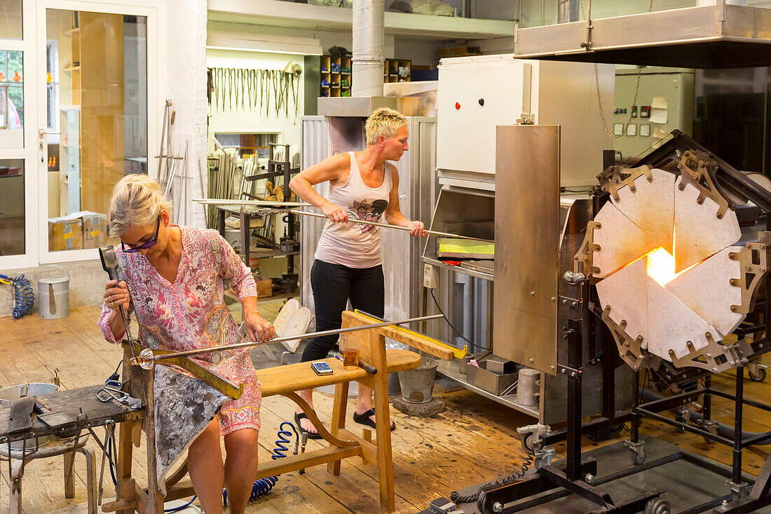 Glassblowing, production of handmade glass, Baltic sea, Bornholm, Svaneke, Denmark, Europe