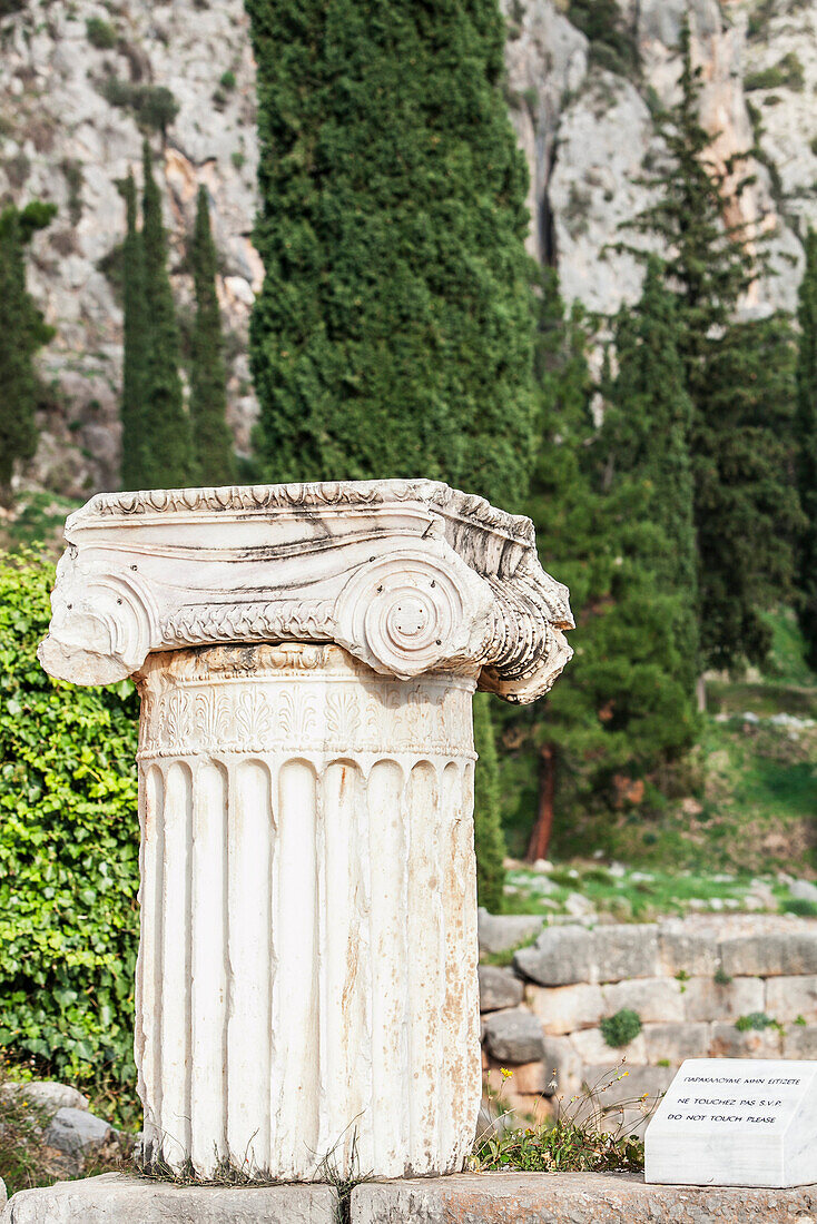 Ruins of a column and capitol, Delphi, Greece